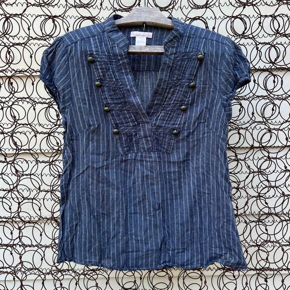 Wet Seal Tops - Vintage Y2K Wet Seal Navy Blue Pinstripe Military Pirate Babydoll Blouse LARGE